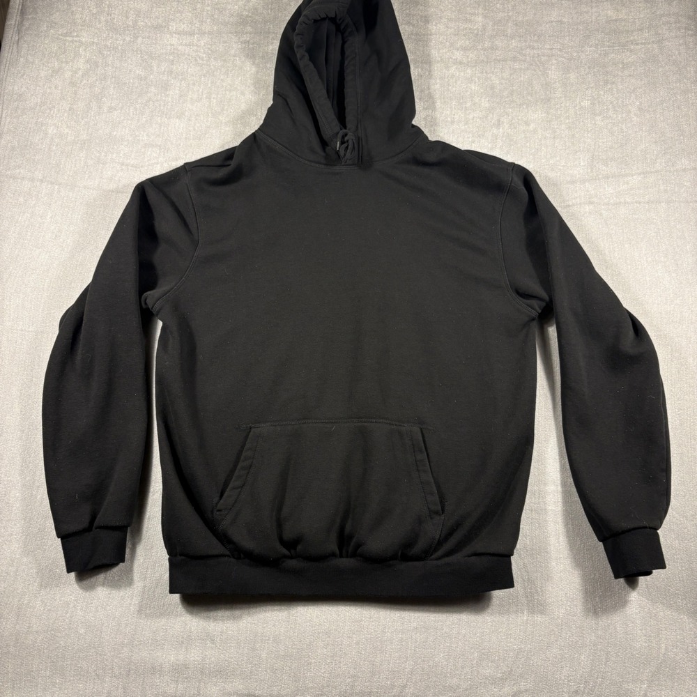 H&M Divided Mens Pullover Hoodie Black Fleece Kangaroo Pocket Size L